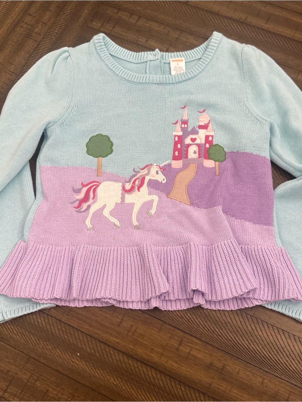 Gymboree Light Blue & Lavender Unicorn Castle Ruffle Sweater